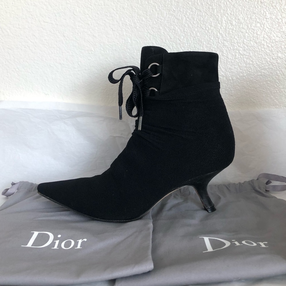 Dior Black Pointed Toe Lace-Up Ankle Booties